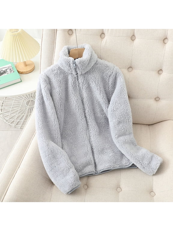 Fleece Jacket Women Zip Up High Neck without Hood Warm Bed Jackets Long Sleeve Cozy Fluffy Fuzzy Sweater Coats