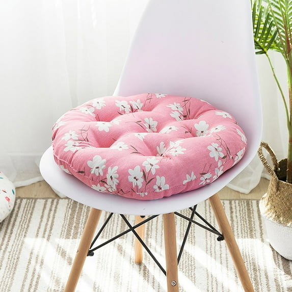 EazyTech Floral Round Seat Cushion, Cotton-Linen Fabric and Thick Chair Padding, Comfortable Chair Cushion for Round Wooden/Metal Stools Diameter 16" Pink