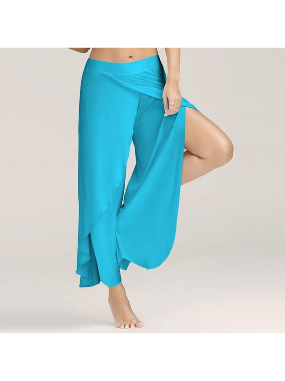 Flowy Split Yoga Pants for Women High Slit Harem Pants Plus Size Wide Leg Lounge Pants Summer Beach Loose Trousers