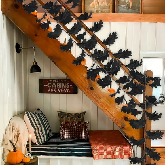 EazyTech Halloween Pumpkin Maple Leaf Garland - 3.28ft Autumn Decor for Holiday, Thanksgiving, Mantel, Staircase, Party Decoration