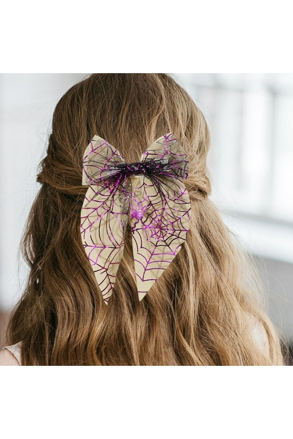 Halloween Spider Web Hair Clip for Teens - Iron Mesh Bow Hairpin, Non-Slip Hair Accessory Decor for Girls, Party, Cosplay