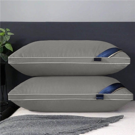 EazyTech Hotel-Grade Pillow with Cotton Cover for Back Side Stomach Sleepers - Down Core Supportive Soft Bed Pillow 16.5x27.5in Gray