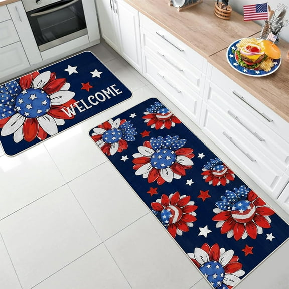 EazyTech Independence Day Patriotic Floor Mats Set - 2-Piece Non-Slip Kitchen & Entryway Rugs, Polyester Dirt & Oil Resistant, Washable Decor for Home, Restaurant, Yard (23.6"x15.7" + 15.7"x47.2")