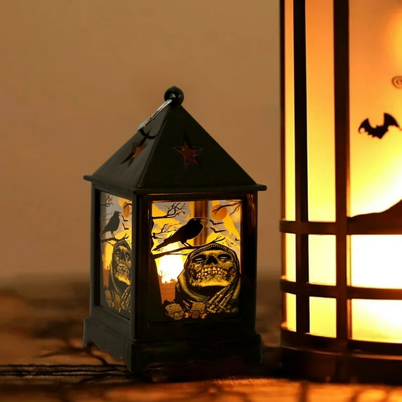 EazyTech LED Halloween Pumpkin Lantern - Handheld Spooky NightLights for Holiday Decor, Witch Skeleton Decorations, Indoor Outdoor Party Ambience Prop