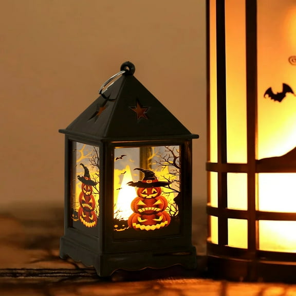 EazyTech LED Halloween Pumpkin Lantern - Handheld Spooky NightLights for Holiday Decor, Witch Skeleton Decorations, Indoor Outdoor Party Ambience Prop