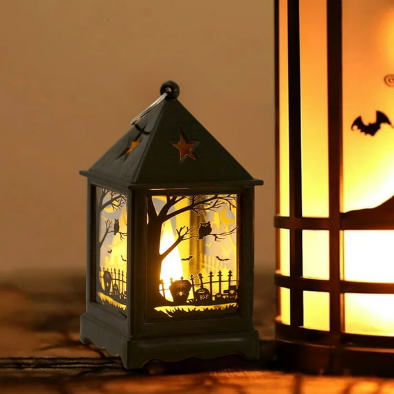 EazyTech LED Halloween Pumpkin Lantern - Handheld Spooky NightLights for Holiday Decor, Witch Skeleton Decorations, Indoor Outdoor Party Ambience Prop