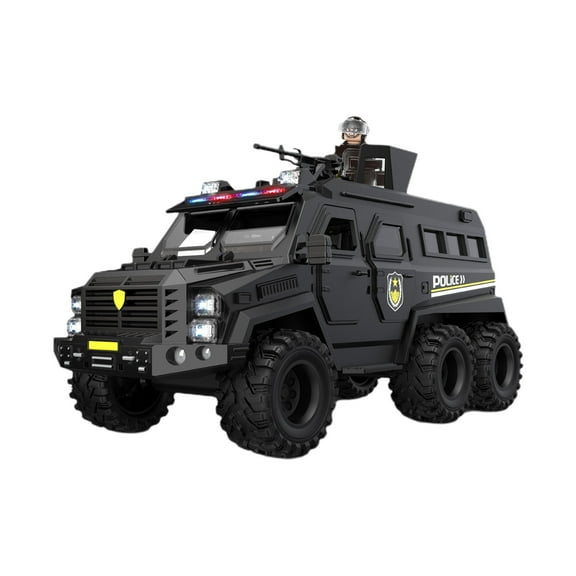 EazyTech Large 6-Wheel Police Swat Truck Toy with Sound & Light, Inertia Powered Jeep, Interactive Role Play Gift for Boys, Realistic Die-Cast Model for Indoor Outdoor Play