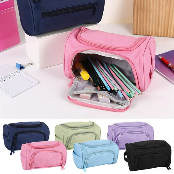 EazyTech Large Capacity Double-Layer Oxford Pencil Case | Multifunctional Side Storage Stationery Bag | Durable Cloth Storage Pouch for Daily Organization​ Green