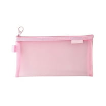 EazyTech Large Capacity Transparent Mesh Pencil Bag Zipper Storage | Clear Exam Portable Bag for Stationery | Mesh Pouch with Zipper Closure​ Pink