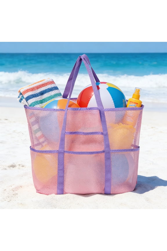 Large Waterproof Nylon Mesh Beach Tote Bag for Swimwear Storage, Travel Organizer Pouch, Lightweight Foldable Carryall for Commuting Shopping