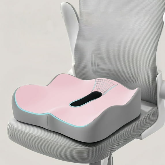 EazyTech Memory Foam Seat Cushion for Desk Office Chair, Car & Wheelchair - Coccyx Support Pillow with Non-Slip Bottom, Breathable & Slow Spring Back Foam ,Suit Long Sitting 16x14x3in Pink
