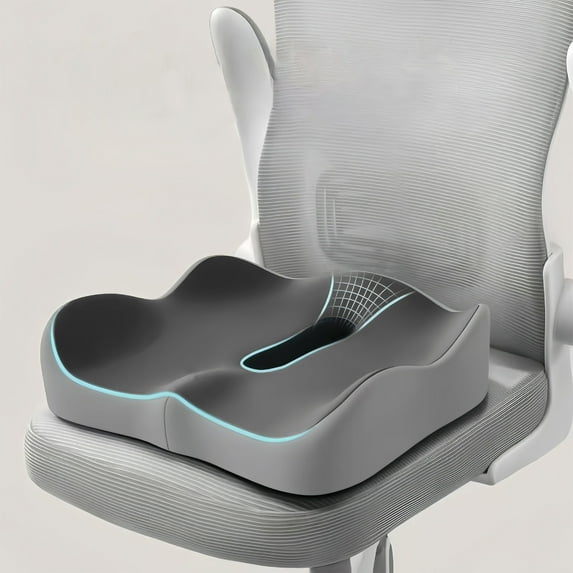 EazyTech Memory Foam Seat Cushion for Desk Office Chair, Car & Wheelchair - Coccyx Support Pillow with Non-Slip Bottom, Breathable & Slow Spring Back Foam ,Suit Long Sitting 16x14x3in Gray