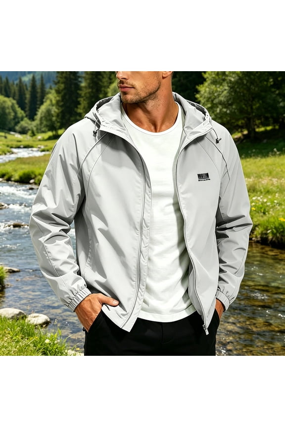 Men Spring Zip-Up​ Hooded Windbreaker Jacket – Casual, Versatile Friendly Outdoor Jacket