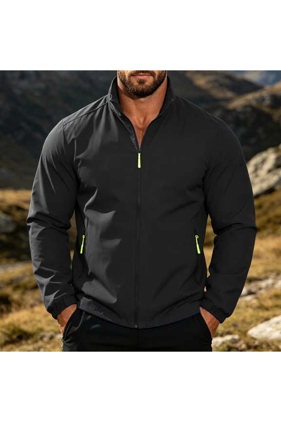 Men Stand Collar Lightweight Windbreaker – Waterproof & Windproof Active Jacket