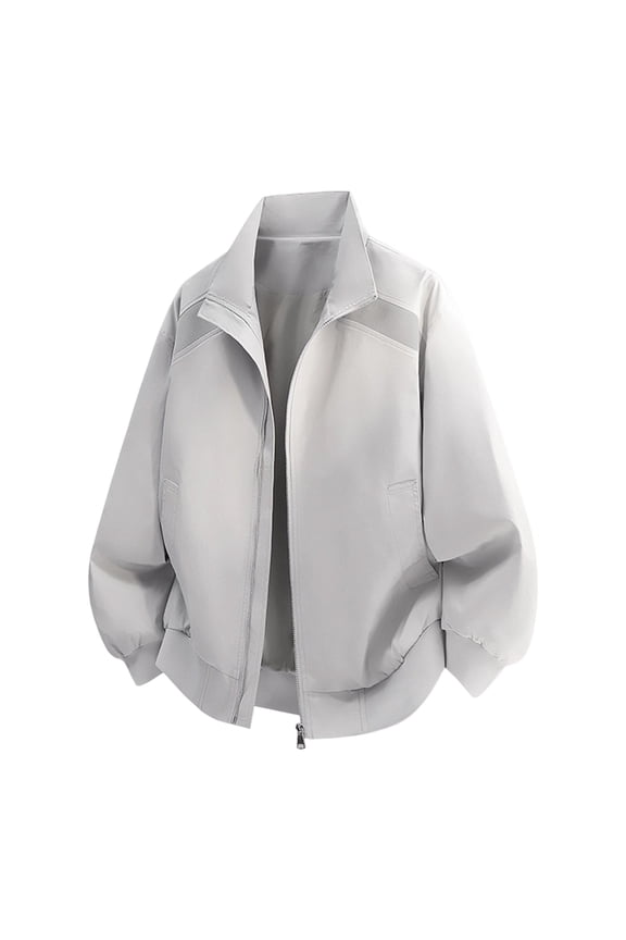 Men's Stand-Up Collar Zip-Up​ Bomber Jacket – Pilot Style Windbreaker for Spring & Autumn Couples Wear