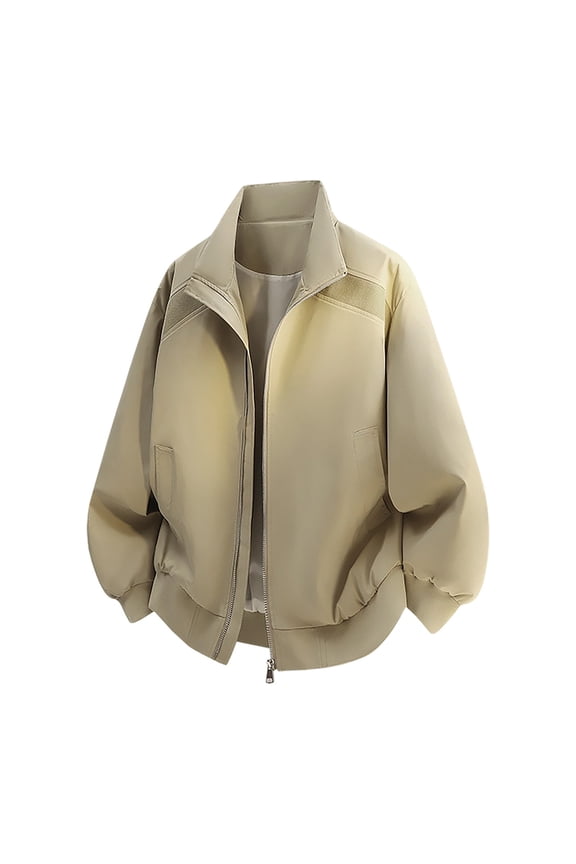 Men's Stand-Up Collar Zip-Up Bomber Jacket – Pilot Style Windbreaker for Spring & Autumn Couples Wear