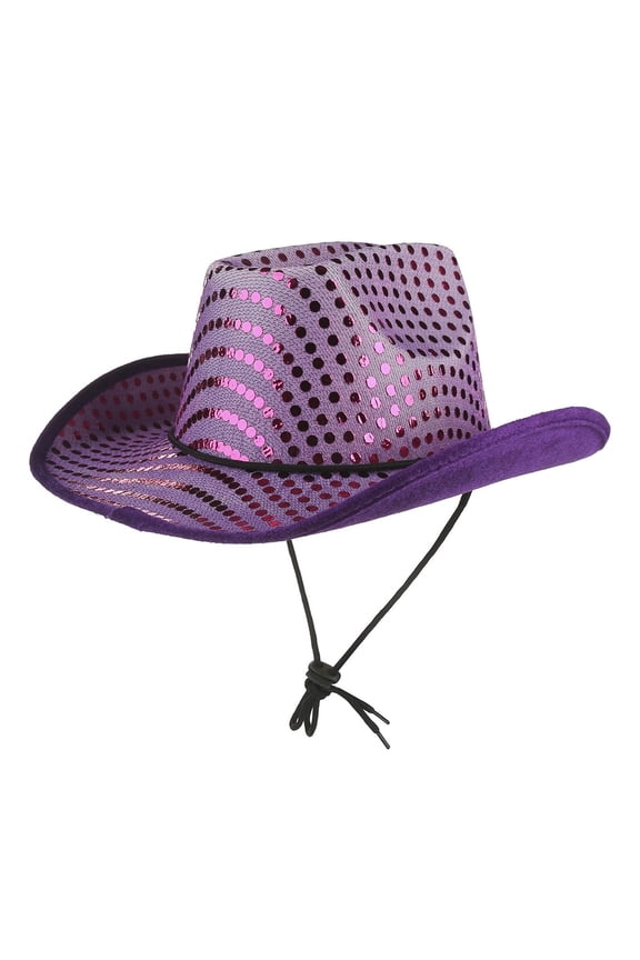 Mens and Womens Glitter Sequin Cowboy Hat Wide Brim Adjustable Strap Western Cowboy Style Performance Hat