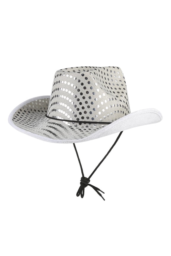 Mens and Womens Glitter Sequin Cowboy Hat Wide Brim Adjustable Strap Western Cowboy Style Performance Hat