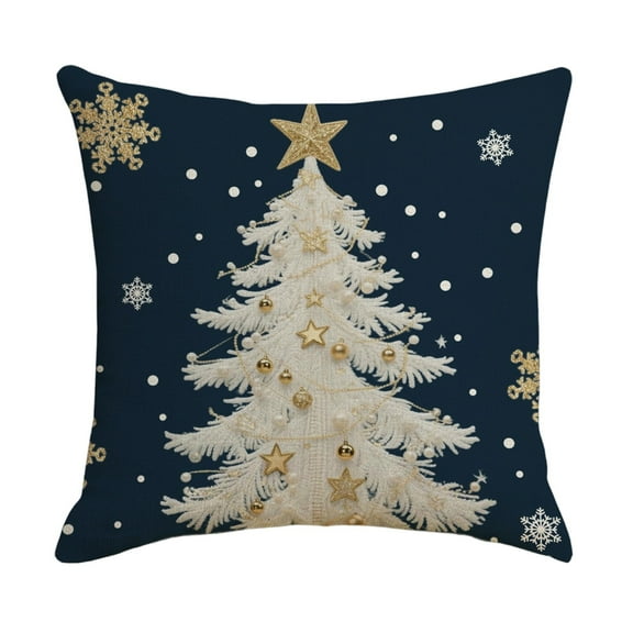EazyTech Navy Christmas Pillow Covers 18x18 Inch, Gold Tree Snowflake Reindeer Design Holiday Decor Set for Sofa Living Room​​