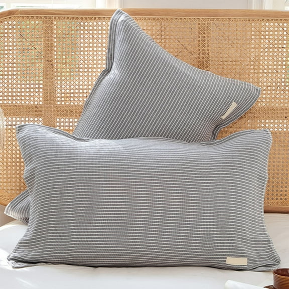 EazyTech Non-Slip Oil Proof Pillowcase Cover with Straps, Striped Cotton Pillow Case Queen Size, Fixed Design to Prevent Falling(20x30inch) Gray