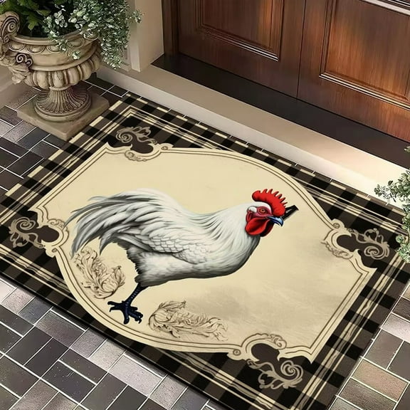 EazyTech Non Slip Vintage White Rooster Bath Mat Super Absorbent Quick Dry Washable Rubber Backing Bathroom Floor Mat Shower Rug for Bathtub Farmhouse Home Decor 16x24 Inch