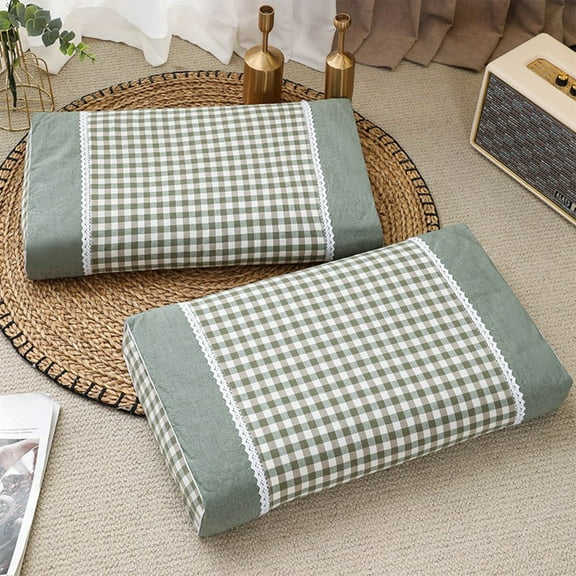 EazyTech Plaid Cervical Pillow Buckwheat Filling Neck Support Pillow Orthopedic Contour Pillow for Teens & AdultsSide Back Stomach Sleepers, Standard Size 20x10x3in Green