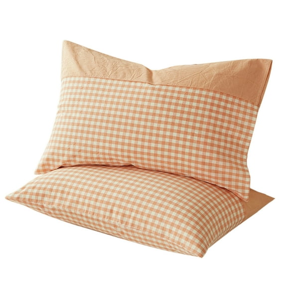 EazyTech Plaid Cotton Pillow Case Set of 2 Standard Size 20x30 Inch Pillow Shams with Envelope Closure, Soft Pillowcases for Bedroom Living Room Sofa Decor, Farmhouse Style Gifts Orange