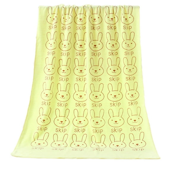 EazyTech Plush Microfiber Bath Towel - 28x55 Inch Quick-Dry, Cute Bunny Print Bath Towel for Teen Adult Idea for Bathroom, Beach Trips & Gym (Yellow)