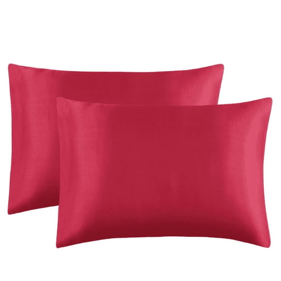 EazyTech Premium Queen Silk Pillowcase 2-Pack 20x30 Inches - Hair & Skin Care Satin Pillow Case with Envelope Closure, Fade Resistant, Giftable Bedding Set Watermelon Red