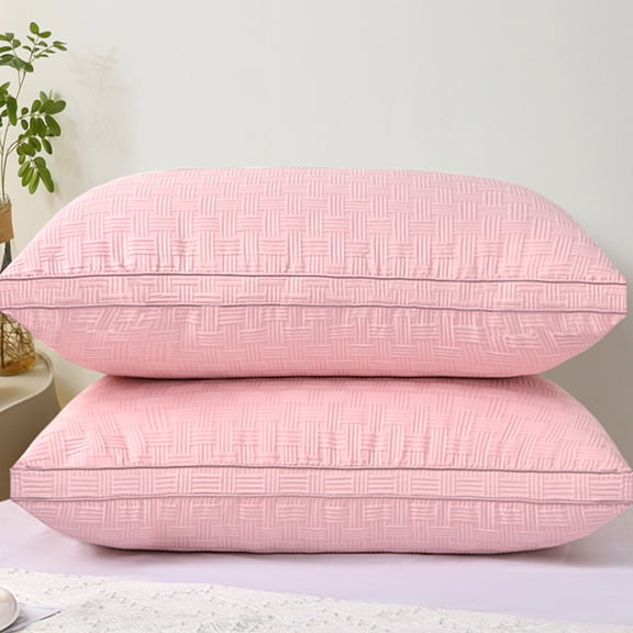 EazyTech Queen Size Knitted Weave Pillow 20x30 Inches Super Soft Breathable Removable Cotton Cover for Comfortable Sleeping Support Pink