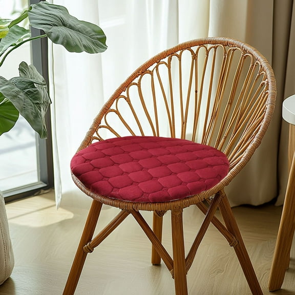 EazyTech Round Plush Seat Cushion for Chair, Floor & Tatami - Support for Office, Dining & Car Seat - 14x14in Flock Seat Cushion for Back Press Relief Red