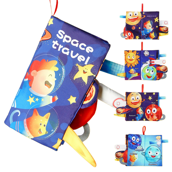 EazyTech Sensory Busy Book Toy for Babie 0-3-6-12-18 Months, Tear-Resistant Soft Activity Book with Crinkle Paper Sounds, Educational Toy for Infant Toddler Development（Space Trvel)