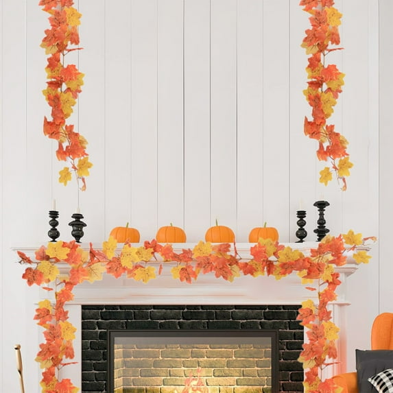 EazyTech Simulated Maple Leaf Vines for Halloween Thanksgiving Fall Decor, 5.74 ft Artificial Autumn Leaves Garland for Indoor Outdoor Room Party Decoration