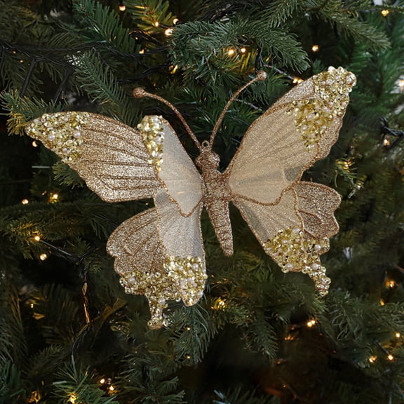 EazyTech Simulation Mesh Glitter Pearl Christmas Tree Clip Ornament with Butterfly Dragonfly Decor Pendant Gifts for Holiday Party Wedding Decoration