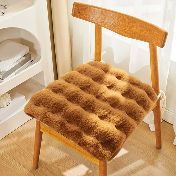 EazyTech Thick Soft Fluffy Seat Cushion for Office Chair Wheelchair Bench - Chair Pads Warm Chair Cushion for Kitchen Dining Living Room , All Seasons (16"x16") Non-Slip Brown
