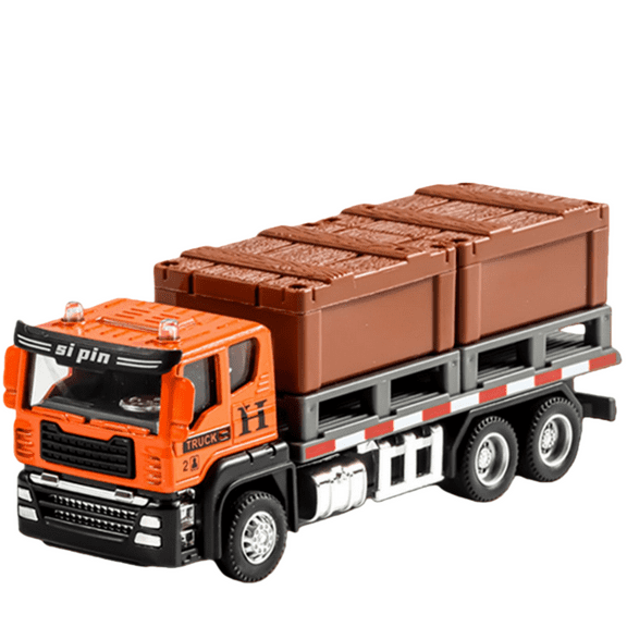 EazyTech Tow Truck, Flatbed Truck, Stake Truck & Container Truck Metal Toy Cars for Boys Ages 3-6, Inertia Alloy Engineering Play Vehicles- Friction Power Construction Toys Gift