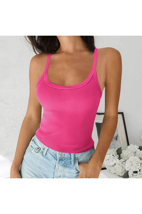 Trendy Queen Spaghetti Strap Crop Tank Tops for Women Cute Summer Camisoles for Teens Fitted Basic Layering Cami Undershirts