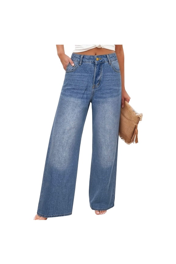 Wide Leg Jeans for Women High Waisted Wide Leg Jeans Stretchy Straight Leg Loose Denim Trouser with Pockets