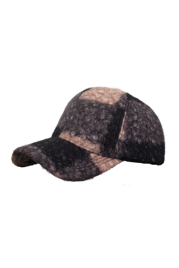 Winter Checkered Fuzzy Baseball Cap Adjustable Outdoor Warm Dad Hat