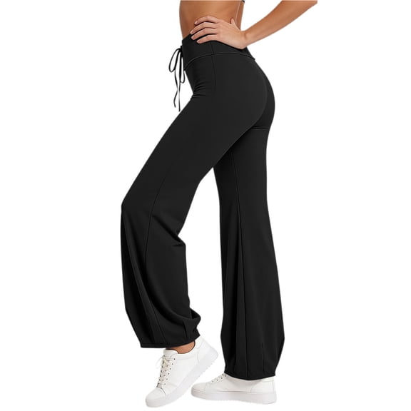 EazyTech Women Bubble Yoga Pants Drawstring Fold Over Flare Leggings Pilates Casual Lounge Pant