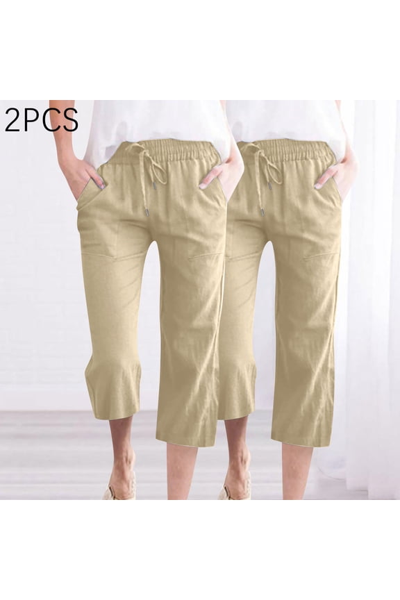 Women Casual Solid Color Elastic Loose Straight Wide Leg Trousers with Pocket