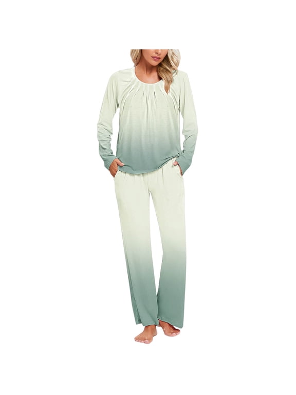 Women Gradient Printed Casual Pajama Sets Long Sleeve Sweatshirt Top Pants Loungewear Soft Lightweight 2 Piece Lounge Set