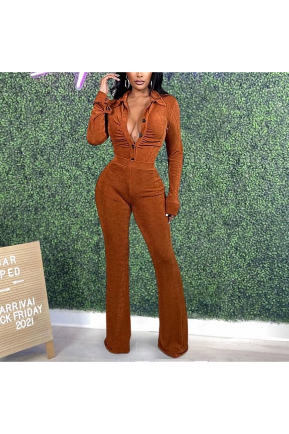 Women Long Sleeve Button Down Pleated Top High Waisted Pants Set Two Piece Outfit Casual Suit