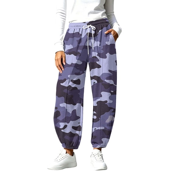 EazyTech Women Pants Trendy High Waisted Drawstring Baggy Sweatpants | Ladies Trendy Camo Print Sweatpants, Drawstring Elastic Waist Oversized Boyfriend Joggers with Pockets, Y2K Street Style Pant