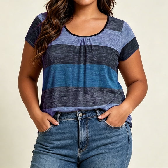 EazyTech Women Plus Size Crew Neck Short Sleeve Casual Top