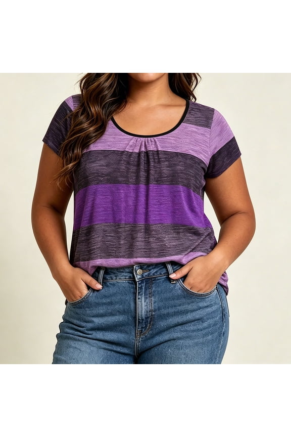 Women Plus Size Crew Neck Short Sleeve Casual Top