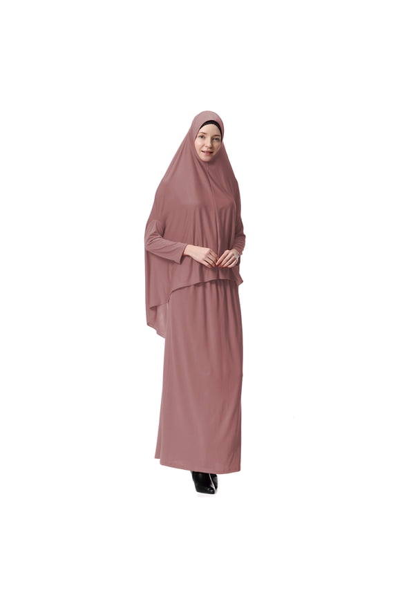 Women Solid Daily Long Style Hijab Headscarf Set with Straight Skirt Modest Muslim Khimar Cover Neck Shoulders Breathable Soft Polyester Flowing Casual Loungewear