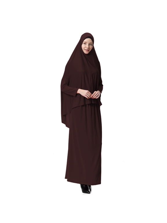Women Solid Daily Long Style Hijab Headscarf Set with Straight Skirt Modest Muslim Khimar Cover Neck Shoulders Breathable Soft Polyester Flowing Casual Loungewear