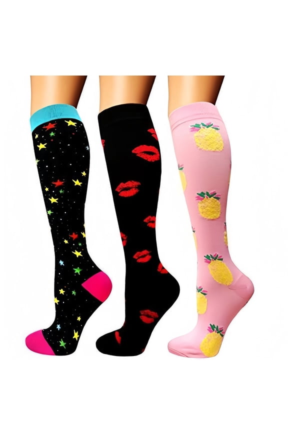 Women's 3-Pack Compression Socks for Running & Jumping - Calf-Length Sports Socks