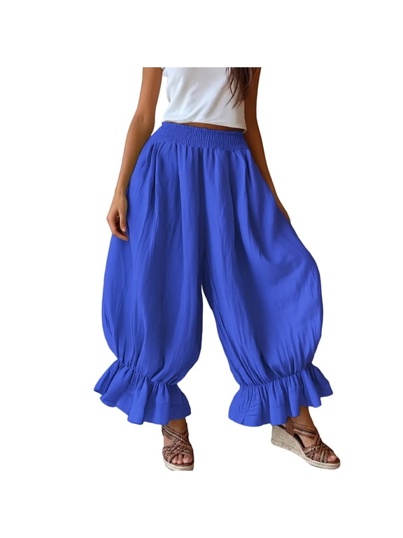 Women's Bloomer Pants - Pure Solid Lantern Trousers with Elastic Cuffs for a Unique Voluminous Fit